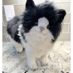 Vtg Hansa Realistic Black White Cat Standing Life Size Soft Fuzzy Plush 4221 Nos